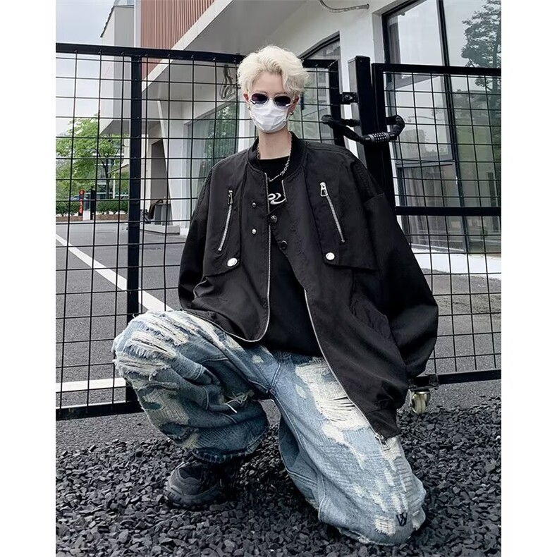 高街工装外套男春秋休闲棒球服潮牌复古飞行员夹克  JK909-P60图片