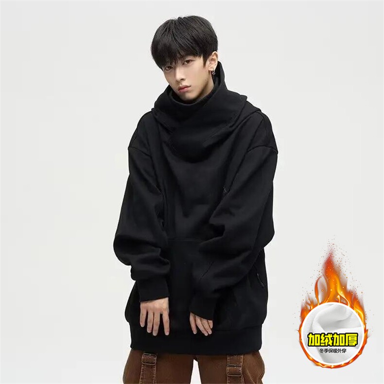 抖音得物二开美式高街重磅宽松结构工艺防风高领连帽卫衣外套W67，女装短外套，电商A486