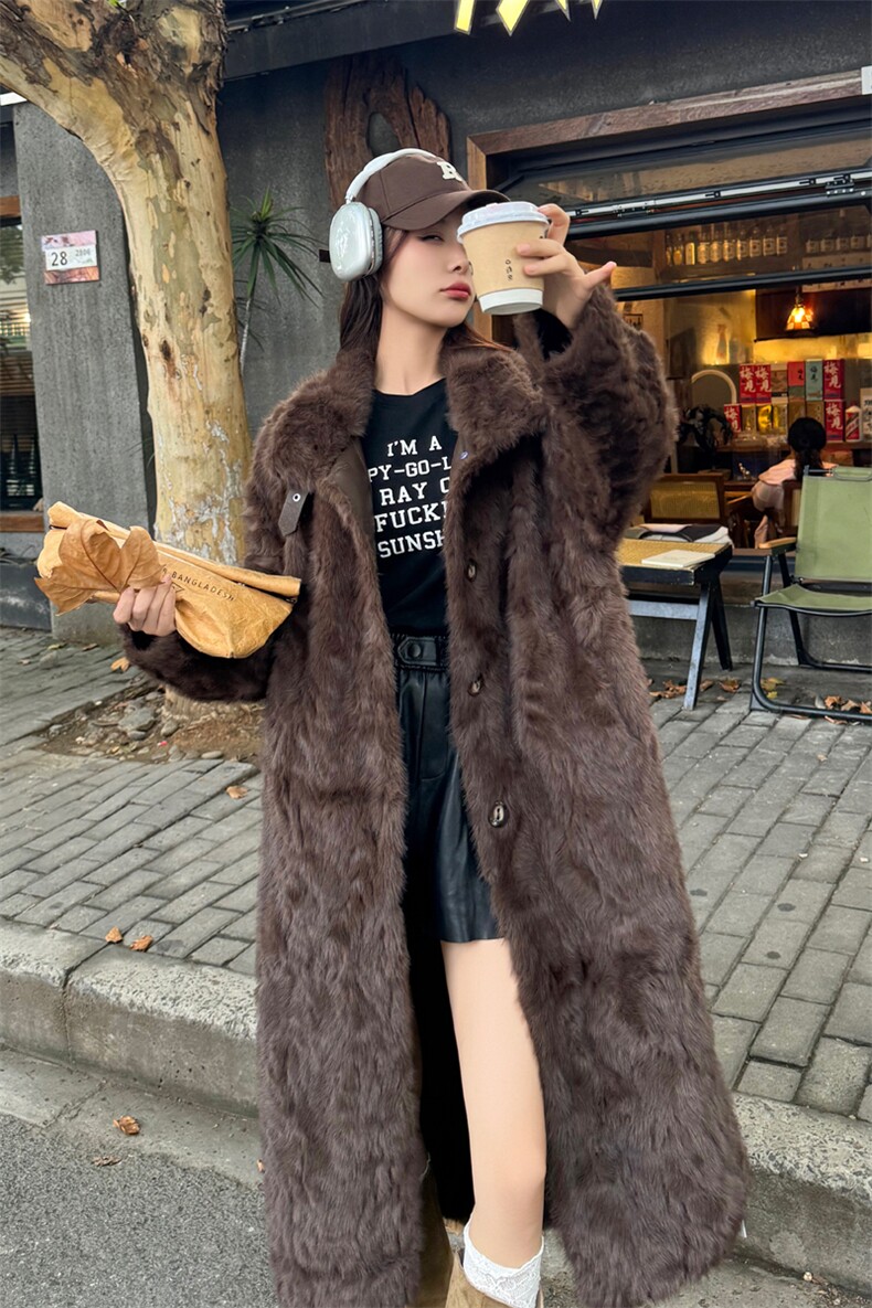 加厚环保水貂绒外套女2025冬季新款羊羔毛皮草大衣中长皮毛一体,女装皮草,2C229