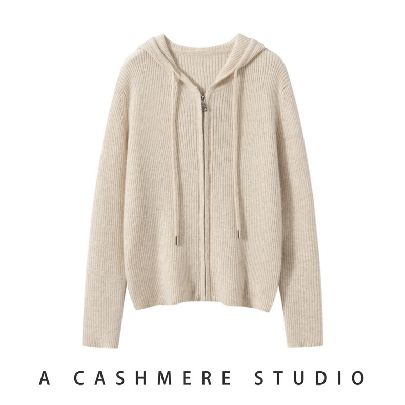 2025百搭时尚帽衫拉链羊绒开衫，女装羊绒衫，戎叶云台