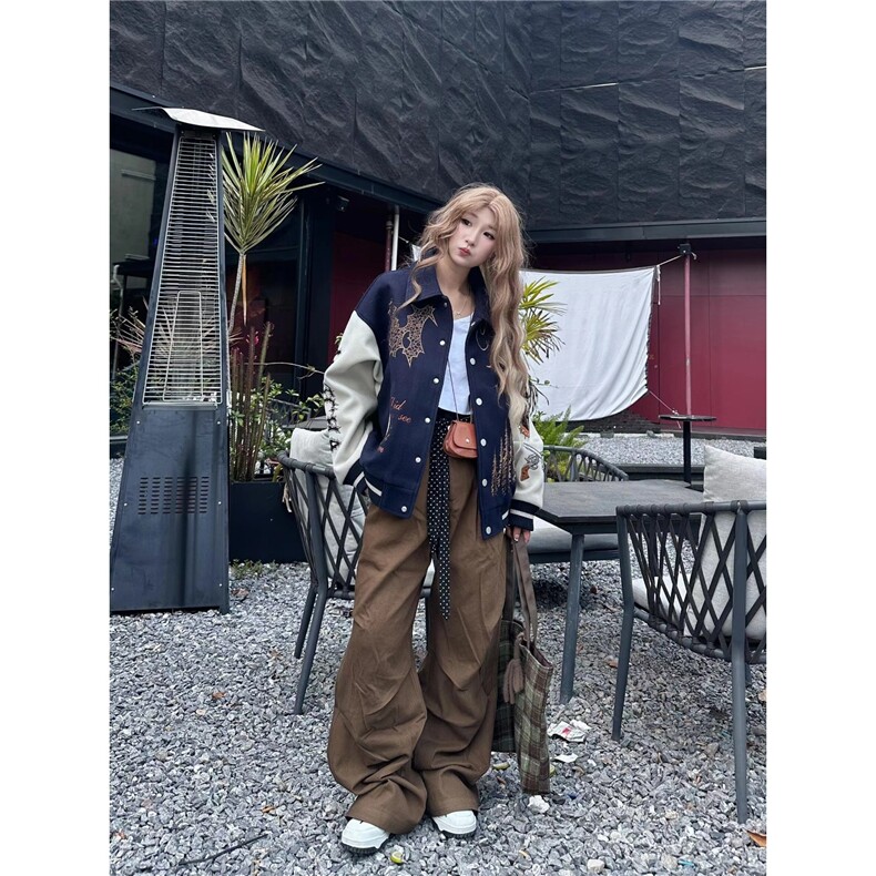 刺绣呢料夹克男女秋冬季新款美式廓形飞行员棒球服外套潮,男装夹克,星座1210-1