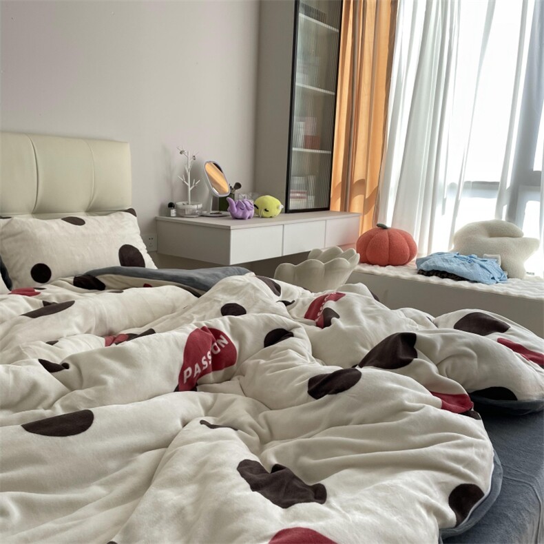 秋冬新款加厚牛奶绒圆角裙边四件套,女装床品套件,一起卖家纺