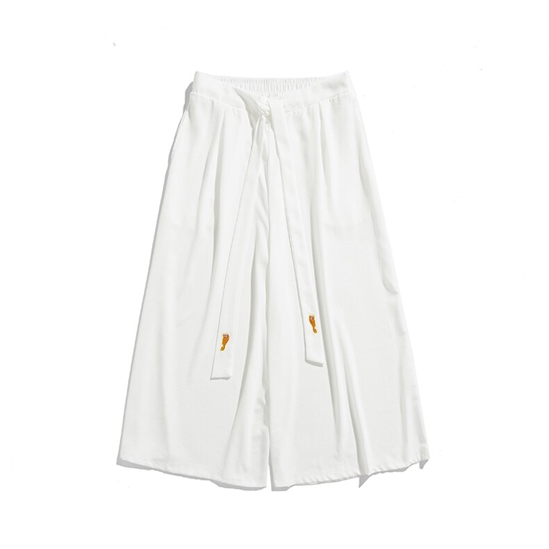 白底平铺夏季风宋制汉服绣花古风冰丝阔腿裙裤情侣K332/P85，男装民族服装，钱塘713