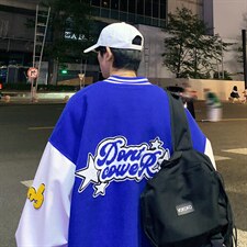 秋季新款宽松PU皮拼接棒球服秋冬夹克港风XZ102A-4-BQ7001-P95，男装夹克，星座211-2