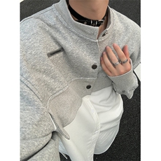 XZ1005-1-TTH0068-批60--设计感重磅垫肩假两件拼接衬衫，男装衬衫，星座1005-1