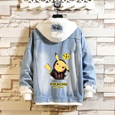 2022大货男士假两件牛仔衣情侣外套皮卡丘印花夹克JK666-P55，男装工装外套，星座1103-1