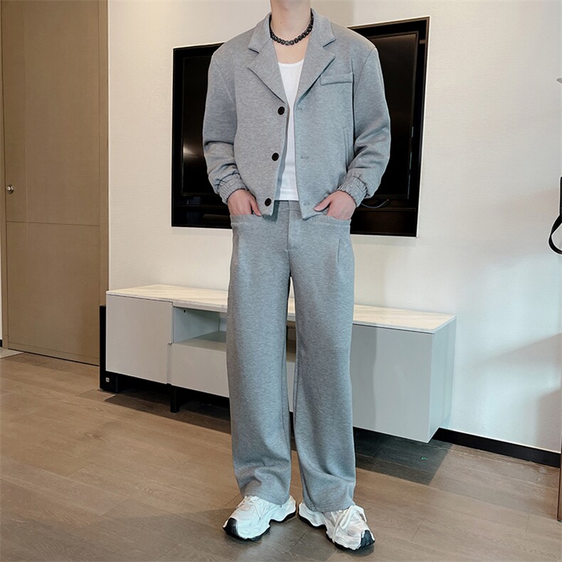秋潮牌宽松发型师夜店纯色西服夹克两件套阔腿裤套装男TZ268-P205，男装西服，电商B267