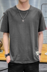 夏季港风大码宽松纯色短袖T恤男圆领纯棉中袖卫衣模灰T9550，男装T恤，星座1207