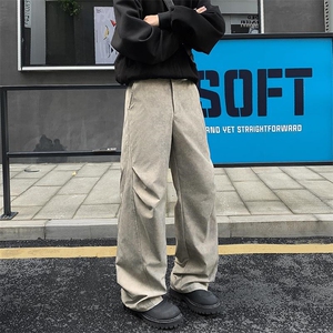 秋季新款复古潮流褶皱大理石纹大码显瘦微喇裤男K24004-特P48控88图片