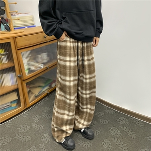 秋冬款复古随意调调慵懒格子裤子裤宽松休闲阔腿裤男女 D517/P45图片