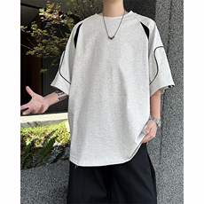8XL-M美式小众高级感拼接短袖T恤男夏简约百搭宽松纯棉上衣DX336，男装T恤，电商D206-1