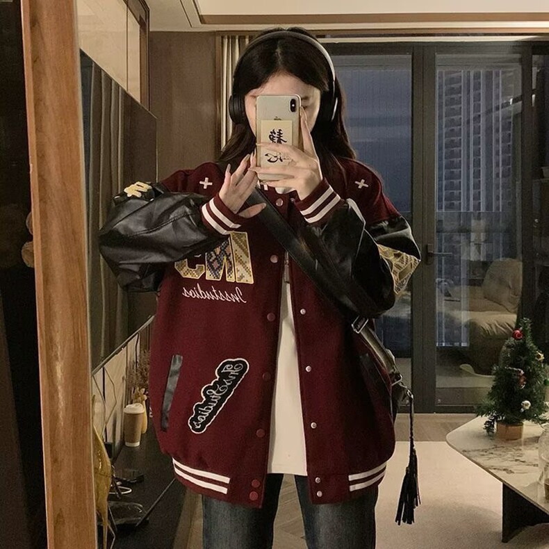 棒球服外套女春秋2025新款美式宽松设计感百搭学院风刺绣夹克上衣,男装夹克,星座218-8