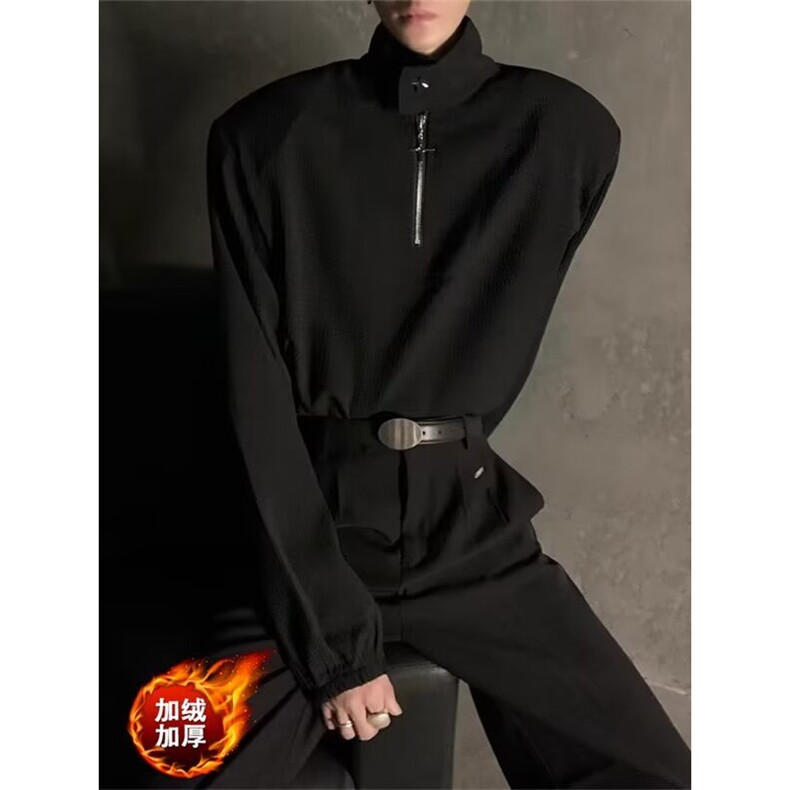 半拉链加绒卫衣T恤潮牌新款内搭青春痞帅打底衫-R872-网图,男装T恤,星座1002-2