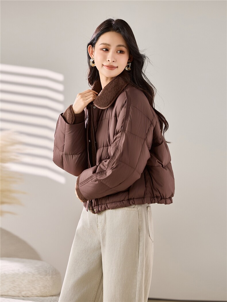 2025冬装新款羊羔毛领羽绒短外套,女装羽绒服,梦芯尔