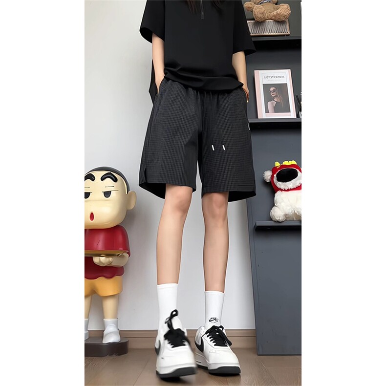 松弛感亚麻阔腿短裤女宽松松紧腰五分裤休闲裤子DK8700-特价P24，男装牛仔裤，电商A007