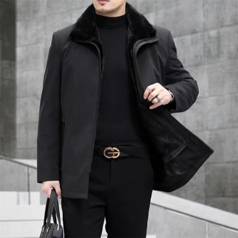 BIJ-N001男士水貂毛领派克服外套休闲翻领皮草大衣尼克服中长款,女装短外套,电商B360