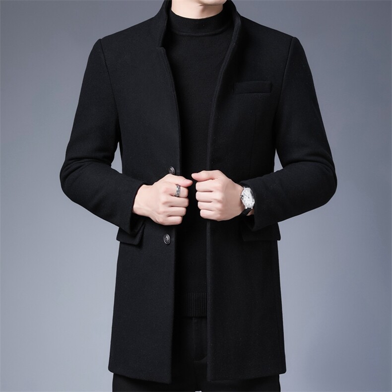冬季新款男士立领中长款休闲毛呢大衣中年爸爸装御寒加厚保暖外套，男装毛呢大衣，电商B212（原钱塘6029）