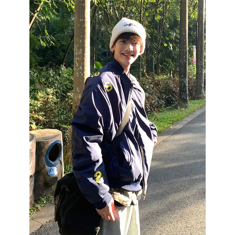 cleanfit美式飞行夹克棉服男春秋季短款潮牌藏青色复古刺绣棒球服,男装夹克,星座911-1