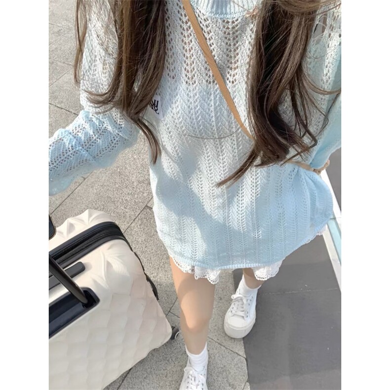 【网图有货】镂空破坏防晒罩衫女薄款针织长袖t恤CX001CC-特P45,男装防晒衣,星座1007（原301D）