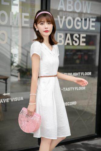 夏季新款气质提花淑女白色连衣裙，女装连衣裙，水锦红