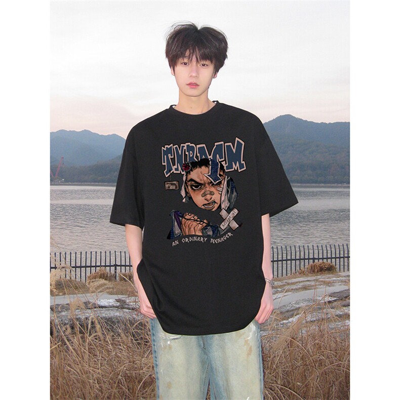 时尚百搭复古潮流宽松上衣休闲文艺情侣款短袖HY328TP25控39,男装T恤,电商A102B