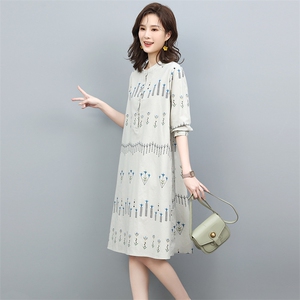 2022年春季新款韩版纯棉长袖连衣裙女中长款舒适显瘦印花裙子气质,冬天裙子搭配什么鞋子好看图片图片