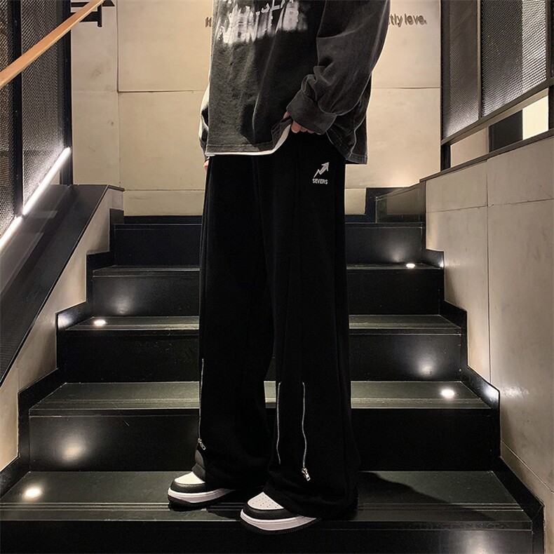 卫裤男女春季潮牌裤脚拉链宽松直筒垂感休闲运动阔腿裤H3021-p35,男装休闲裤,星座1008-1
