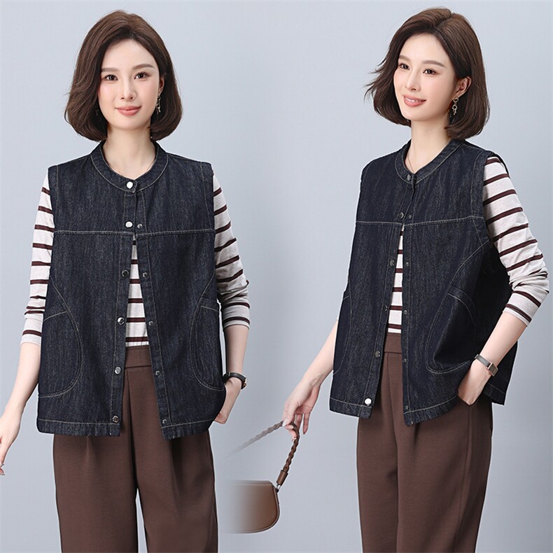 牛仔马甲女2025年春秋新款时尚百搭宽松妈妈无袖坎肩背心外套上衣，女装马甲，悦见她
