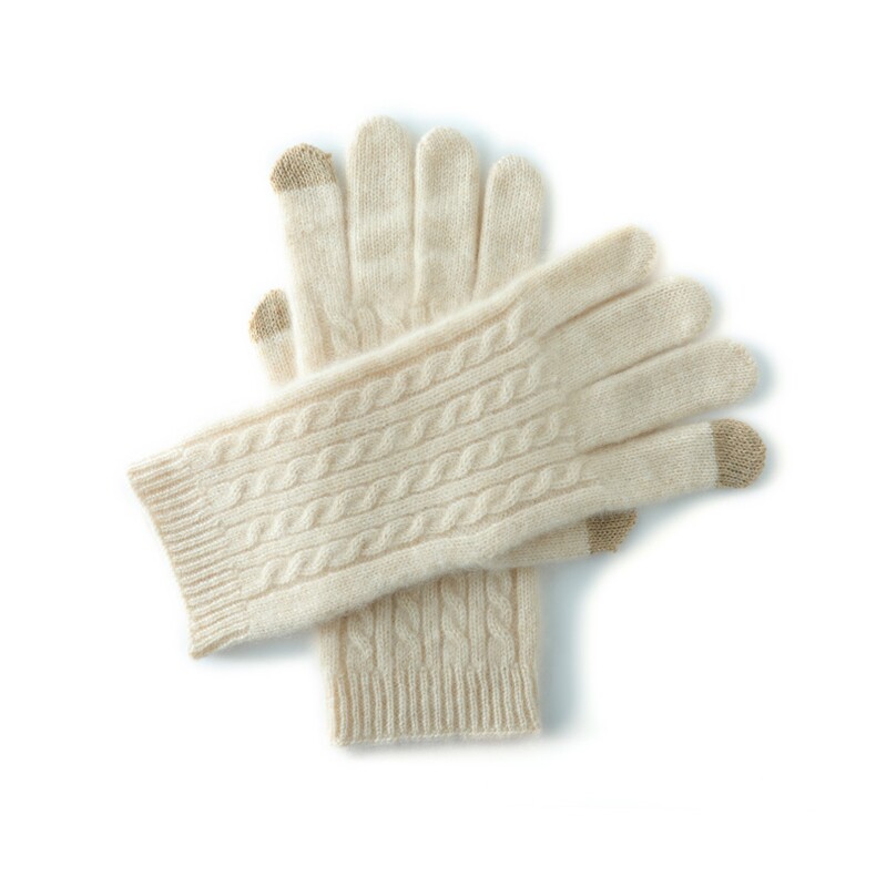 秋冬时尚35%羊绒保暖手套舒适无压感绞花设计触屏功能经典百搭，手套，轩妮羊绒