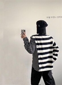 条纹拼接卫衣设计师款S-M,女装卫衣/绒衫,尚映