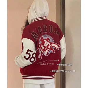 美式复古棒球服女春季潮高街vibe风外套宽松潮牌情侣呢子夹克潮