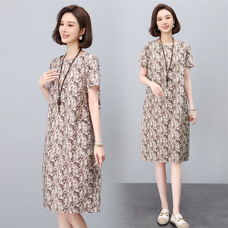 现货2025年夏季时尚减龄印花文艺优雅连衣裙，女装连衣裙，依恋蒂丝