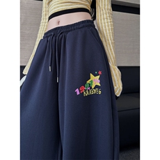 美式字母印花运动卫裤女宽松垂感显瘦阔腿直筒休闲裤K0859-P45，男装休闲裤，星座308B-2
