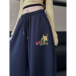 美式字母印花运动卫裤女宽松垂感显瘦阔腿直筒休闲裤K0859-P45图片