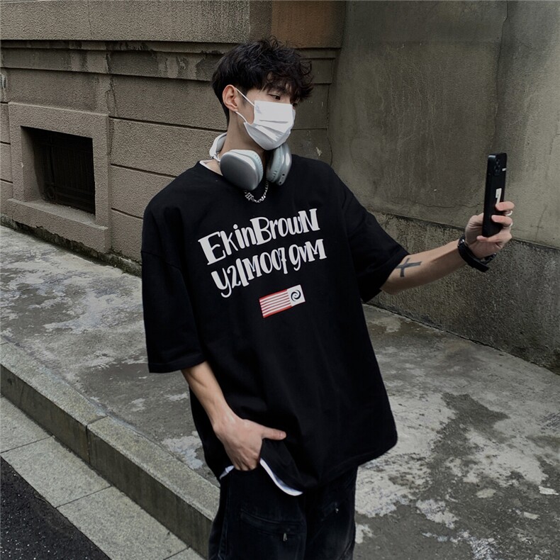 港风字母印花设计T恤男潮大码短袖T恤男DT77774P18块特价控38,男装T恤,星座227-7