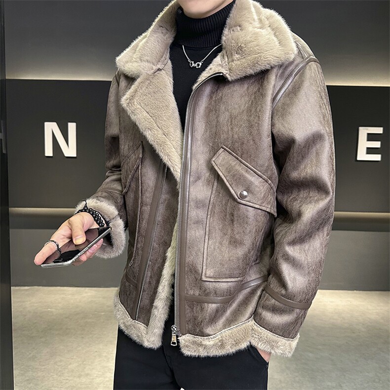 店主风新款皮毛一体男士保暖外套加厚翻领夹克棉衣8905-p255,男装棉衣,星座815-1（原A203A）