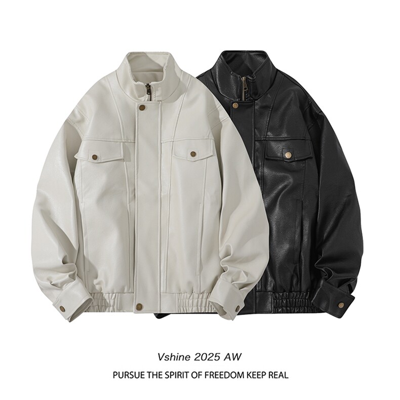 白底图金属铜扣拉链pu皮夹克外套皮衣A3645p78，男装夹克，四季星座1118-1