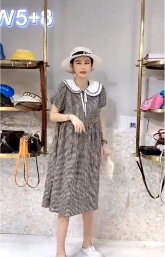 DG887夏季新款韩版甜美风双层娃娃领系带气质淑女连衣裙,女装连衣裙,L·H·X