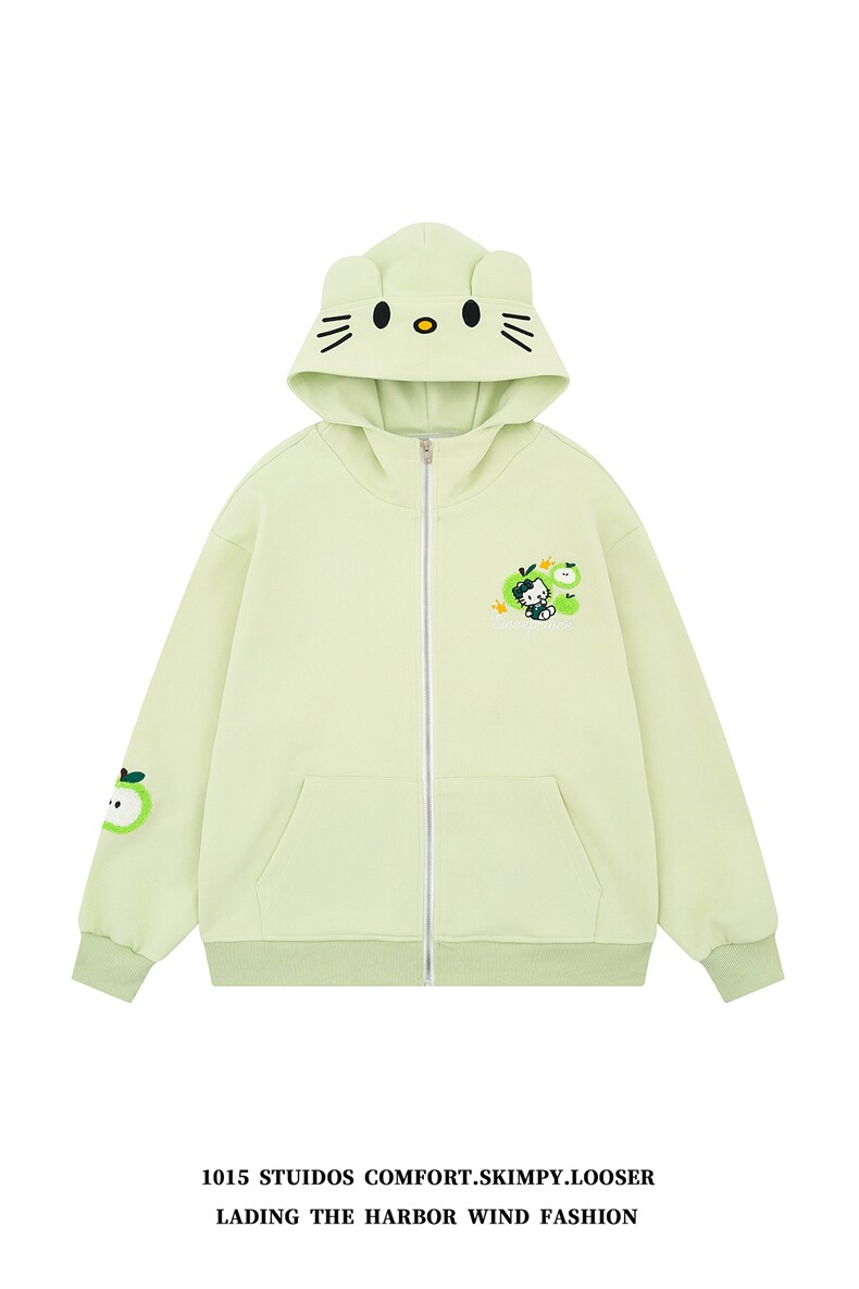 美式趣味猫咪刺绣宽松开衫卫衣外套潮牌情侣上衣1015-WY356-P98,女装短外套,四季星座1015