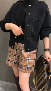 欧洲站2021秋季新款松紧腰双口袋休闲显瘦阔腿短裤图片