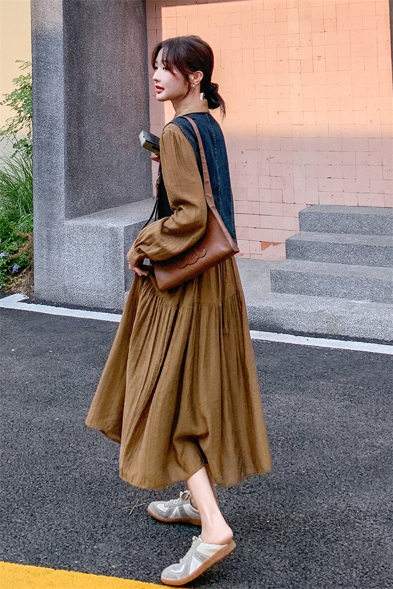 今年流行长袖连衣裙套装女2026春秋新款温柔风显瘦牛仔马甲两件套,女装套装/套裙,印象茜
