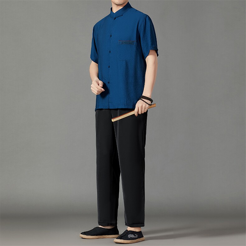 2026夏季薄款高端风冰丝短袖衬衫套装唐装汉服HL23809-P120,男装休闲套装,星座1105-3
