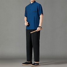 2026夏季薄款高端风冰丝短袖衬衫套装唐装汉服HL23809-P120，男装休闲套装，星座1105-3