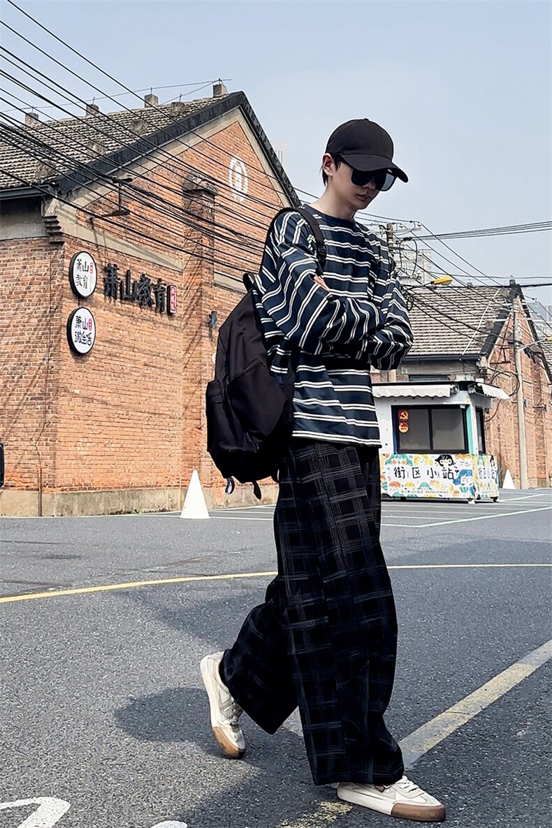 加绒卫裤肌理感格纹休闲裤男2025搭配卫衣毛衣日系裤子1030/P55,男装休闲裤,星座1412-2