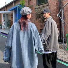 情侣装工装棋盘格牛仔外套男春秋季款ins潮牌小众高级感大码夹克，男装工装外套，星座218-8