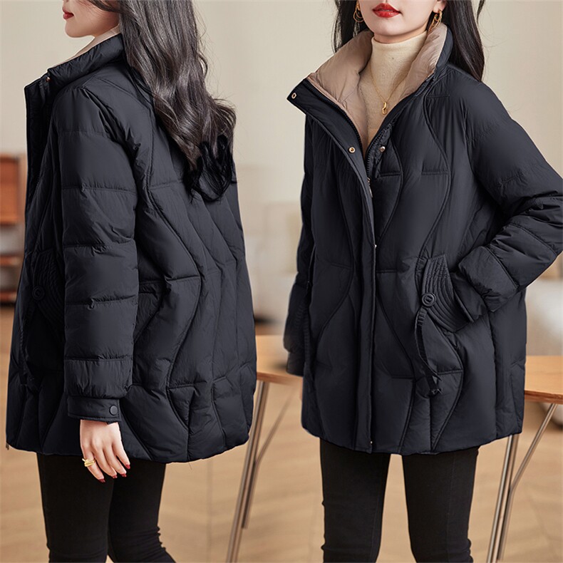 现货主推2023冬中长款加厚保暖时尚休闲羽绒服90白鸭绒,女装羽绒服,余墨