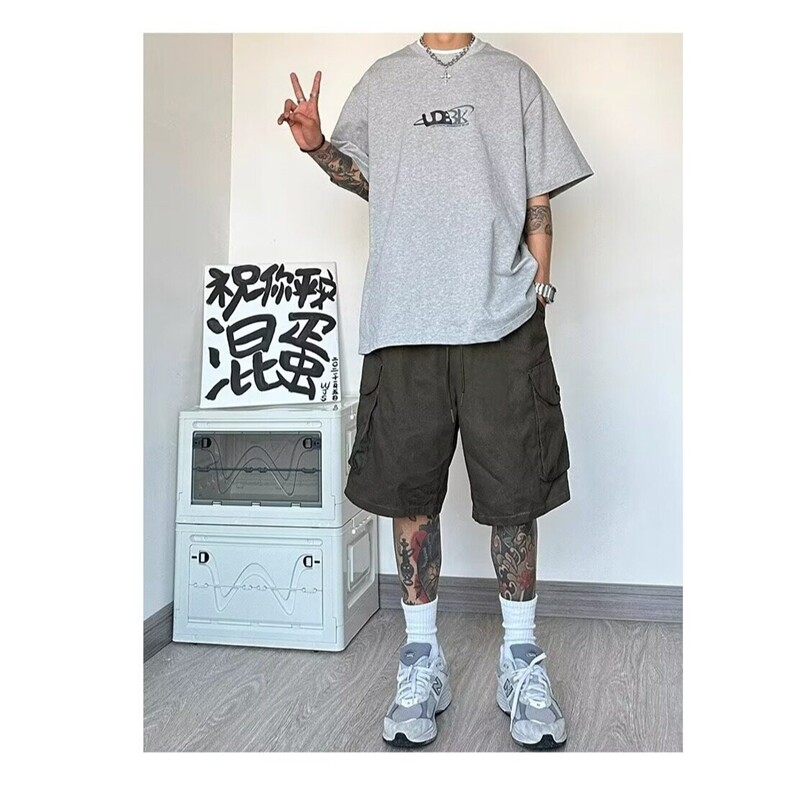 胖胖哥短裤男士潮牌美式夏季休闲五分裤运动工装宽松大码胖子裤子图片