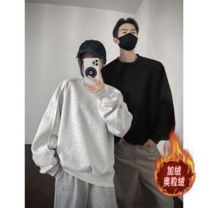 500克重磅拼接结构板圆领卫衣撞色加绒奥粒绒外套 RH5317JR-P57图片