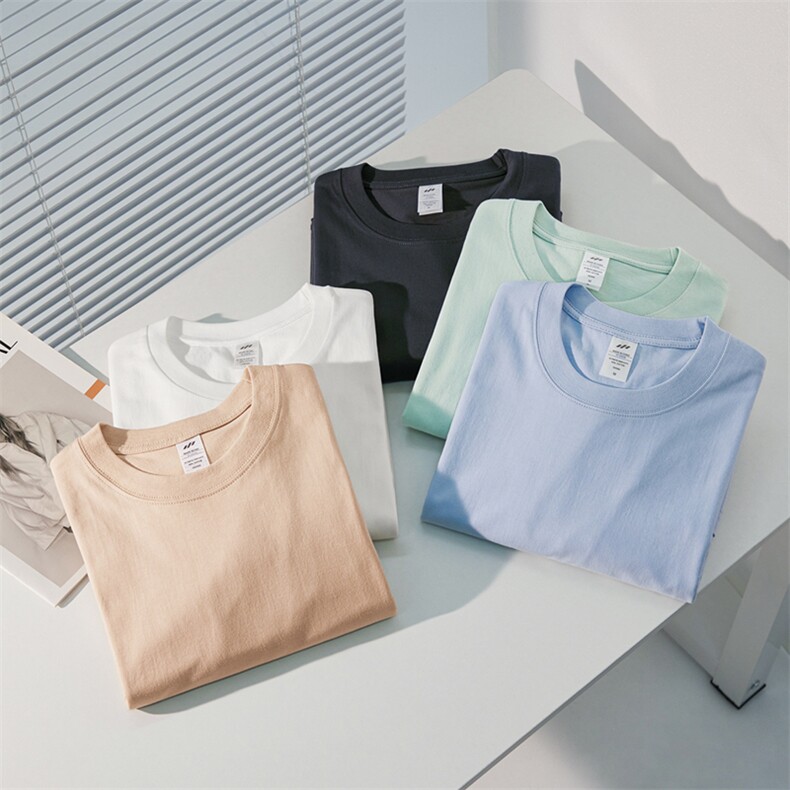 日系230g纯棉短袖T恤女装正肩圆领白t上衣纯色半袖打底衣服男，男装T恤，电商A110