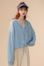 中性春夏潮流短款宽松开衫抽绳卫衣外套P02P45控58，女装短外套，电商A268